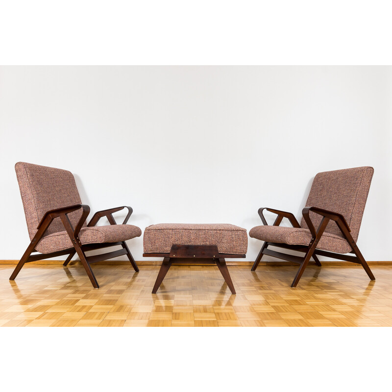 Pair of vintage armchairs with ottoman by František Jirák for Tatra Nabytok, 1960