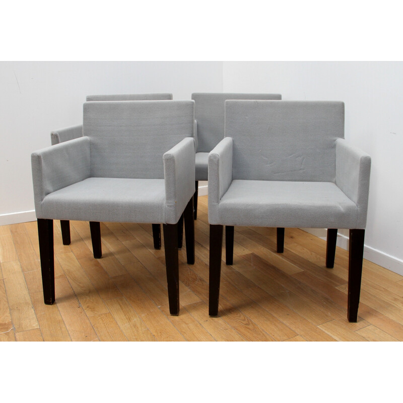 Set of 4 vintage Quadra armchairs in black stained wood and gray fabric by Marco Boga for Casamilano