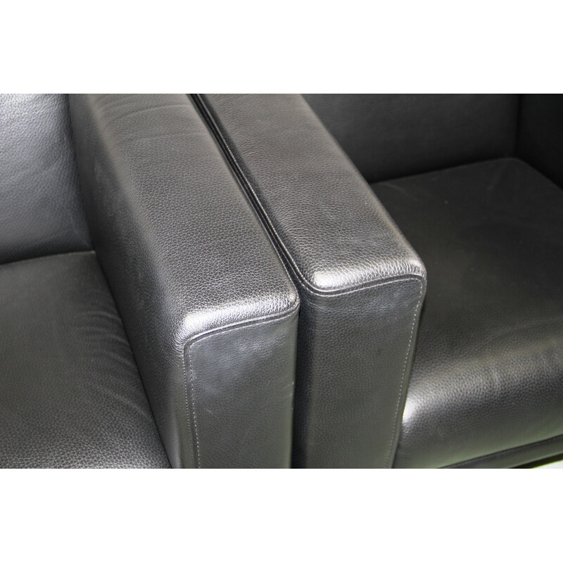 Vintage Vis a Vis armchair in black tinted leather for Bruhl