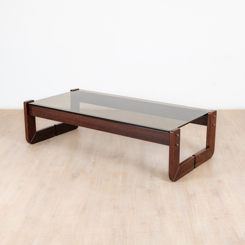 Vintage model Mp-97 coffee table in jatoba and smoked glass by Percival Lafer for Móveis Lafer, 1970