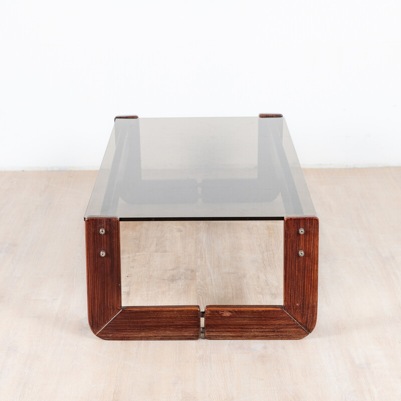 Vintage model Mp-97 coffee table in jatoba and smoked glass by Percival Lafer for Móveis Lafer, 1970