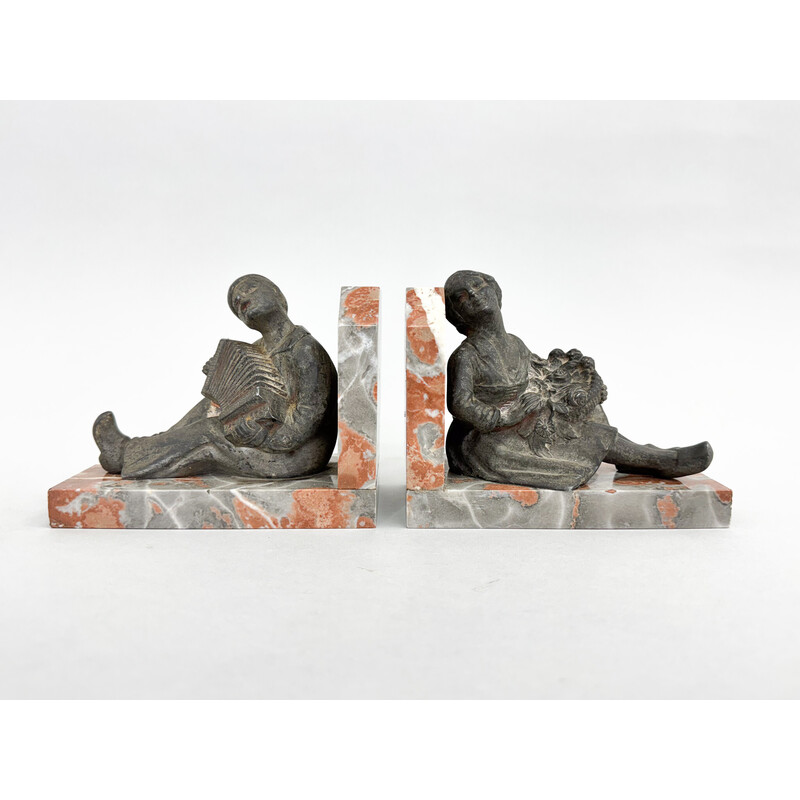 Pair of vintage Art Deco bookends with figurines by Léon Brunswick