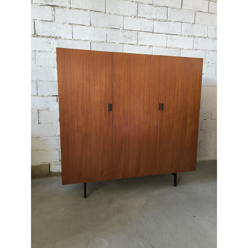 Vintage teak and metal wardrobe