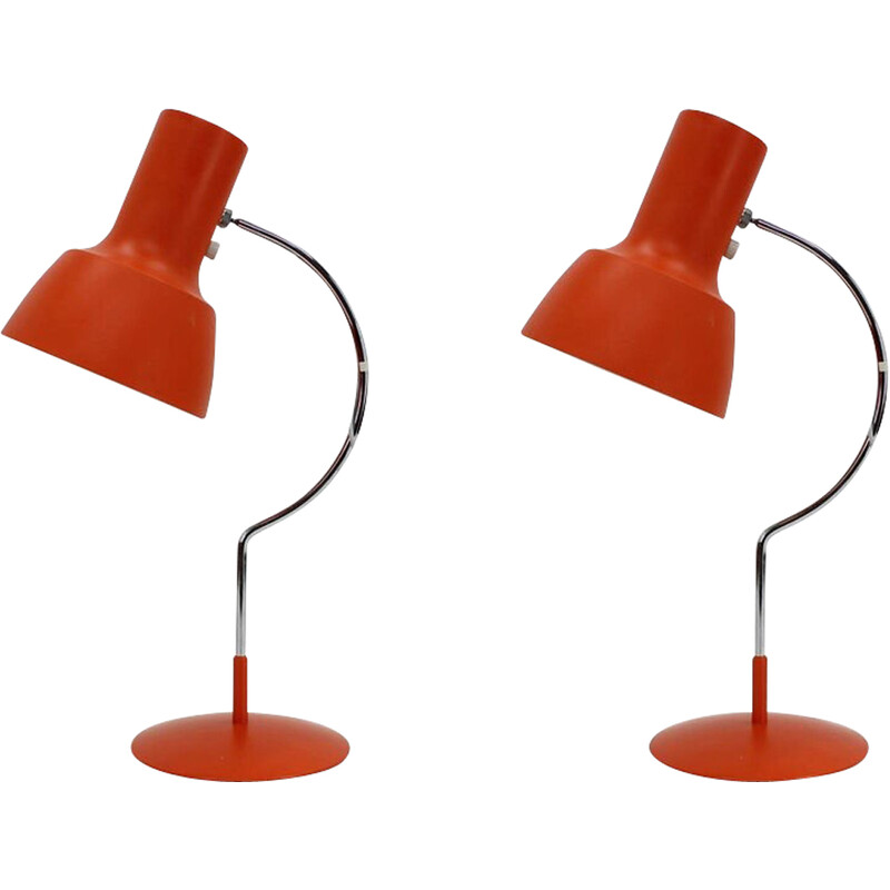 Paire de lampes de bureau vintage rouge orange par Josef Hurka, Tchécoslovaquie 1960