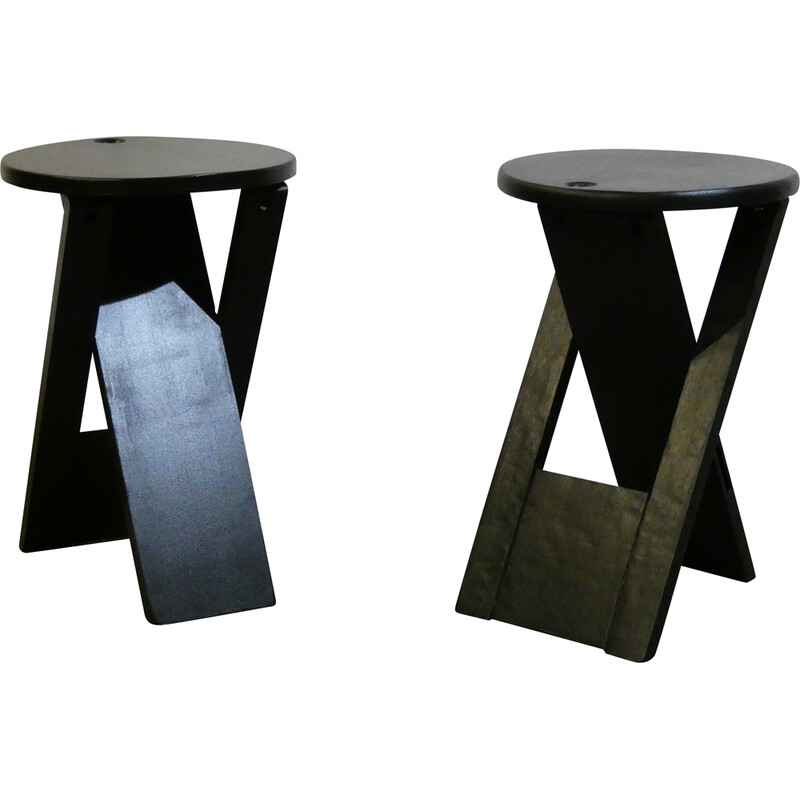 Pair of vintage Suzy stools in solid oak by Adrian Reed for Price Design, 1980