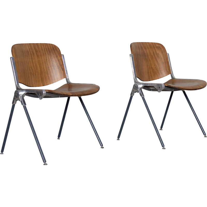 Pair of vintage Agorà chairs in anodized aluminum and beech plywood by Paolo Favaretto for Emmegi, Italy 1970