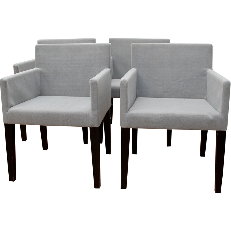 Set of 4 vintage Quadra armchairs in black stained wood and gray fabric by Marco Boga for Casamilano