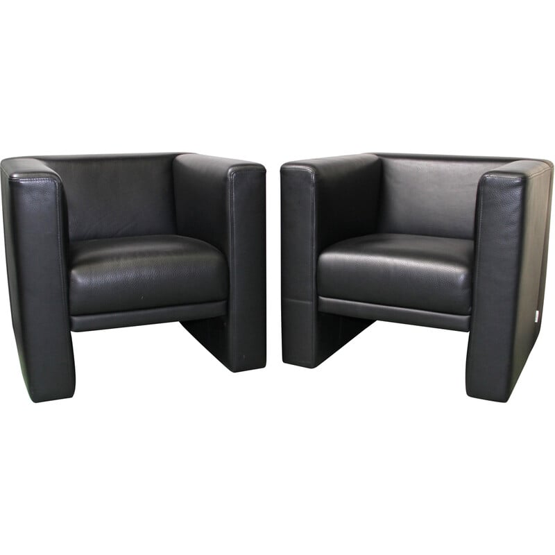 Vintage Vis a Vis armchair in black tinted leather for Bruhl