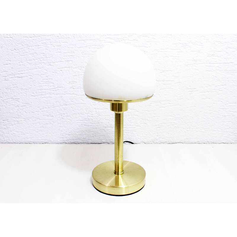 Vintage table lamp in gold metal and opaline glass, 1980