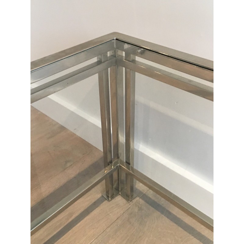 Vintage chrome coffee table with triple legs, France 1970