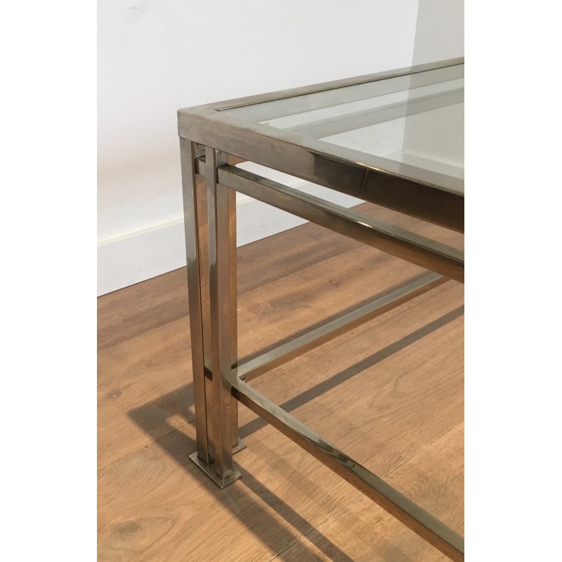 Vintage chrome coffee table with triple legs, France 1970