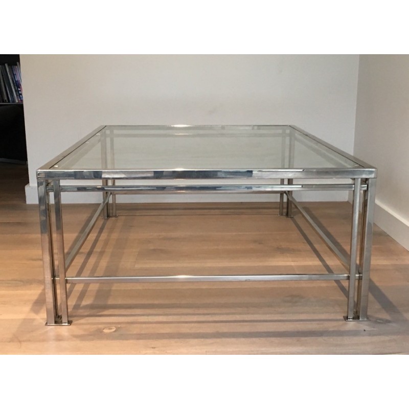 Vintage chrome coffee table with triple legs, France 1970