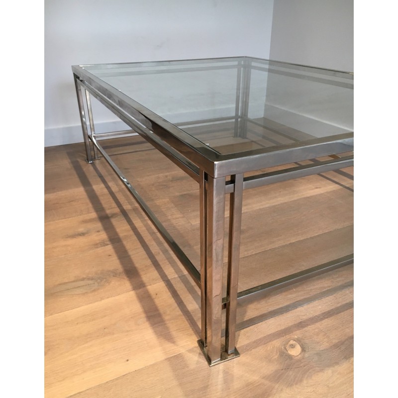 Vintage chrome coffee table with triple legs, France 1970