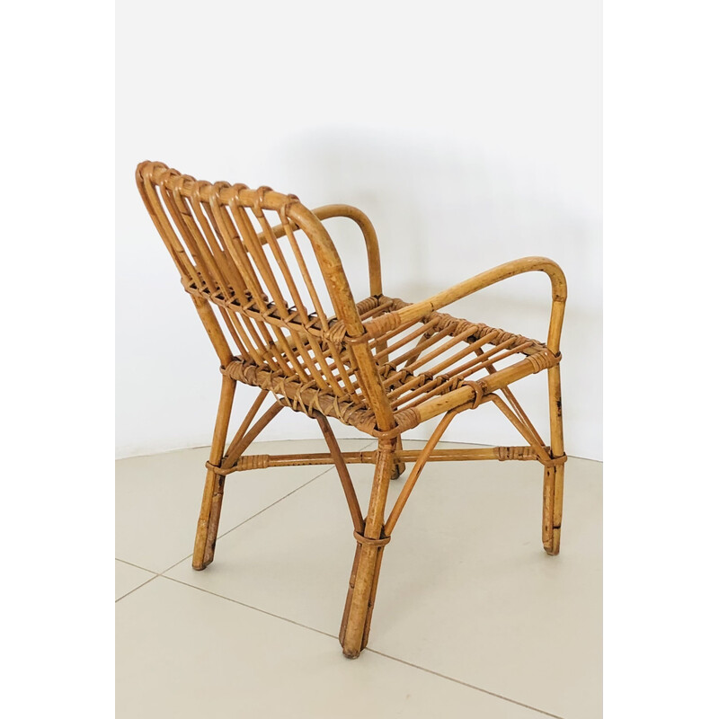 Vintage rattan armchair for children, Italy 1960