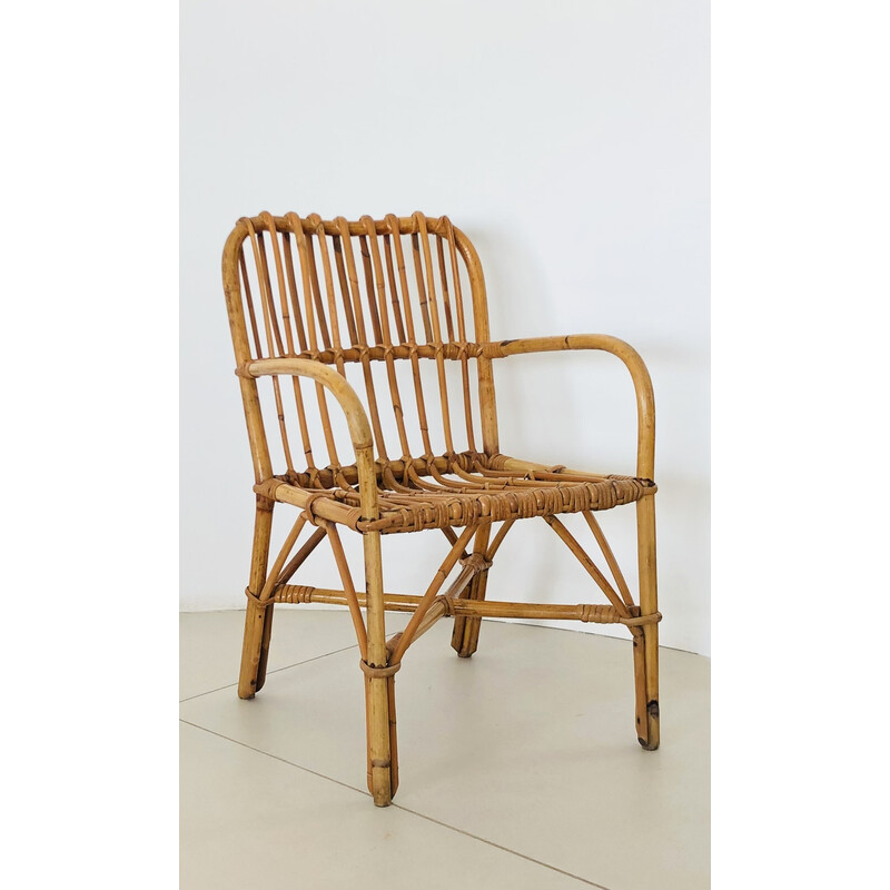 Fauteuil vintage en rotin pour enfant, Italie 1960