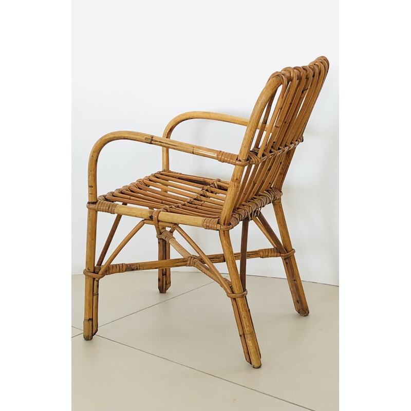 Vintage rattan armchair for children, Italy 1960