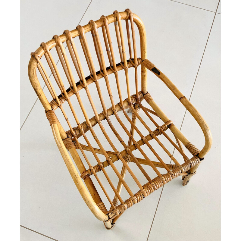 Vintage rattan armchair for children, Italy 1960