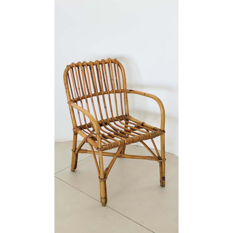 Vintage rattan armchair for children, Italy 1960