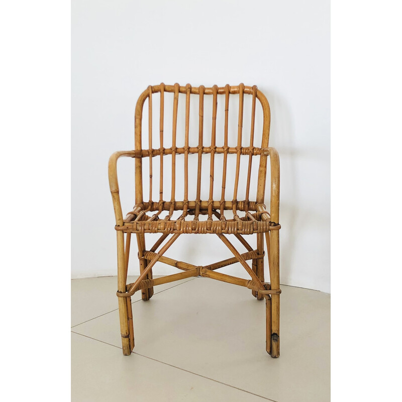 Fauteuil vintage en rotin pour enfant, Italie 1960