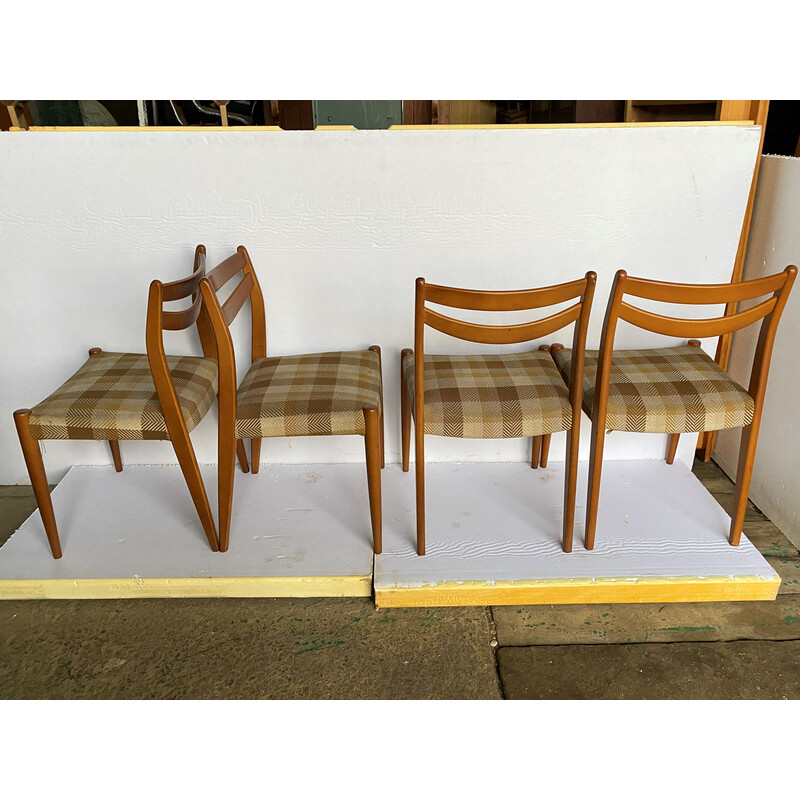 Lot de 4 chaises vintage en bois et tissu, 1960
