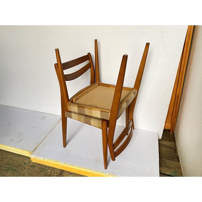 Juego de 4 sillas vintage de madera y tela, 1960