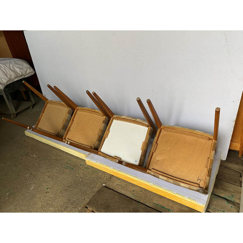 Conjunto de 4 cadeiras vintage em madeira e tecido, 1960