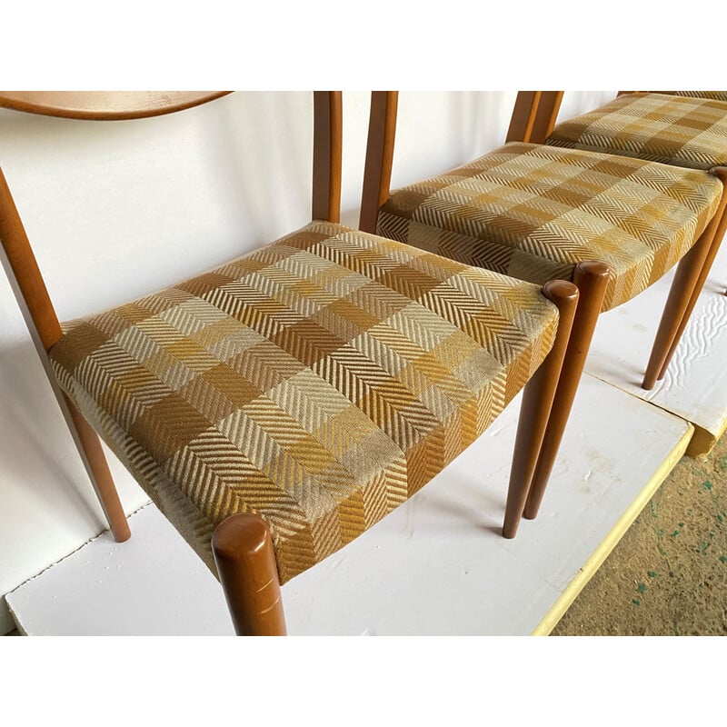 Set of 4 vintage chairs in wood and fabric, 1960