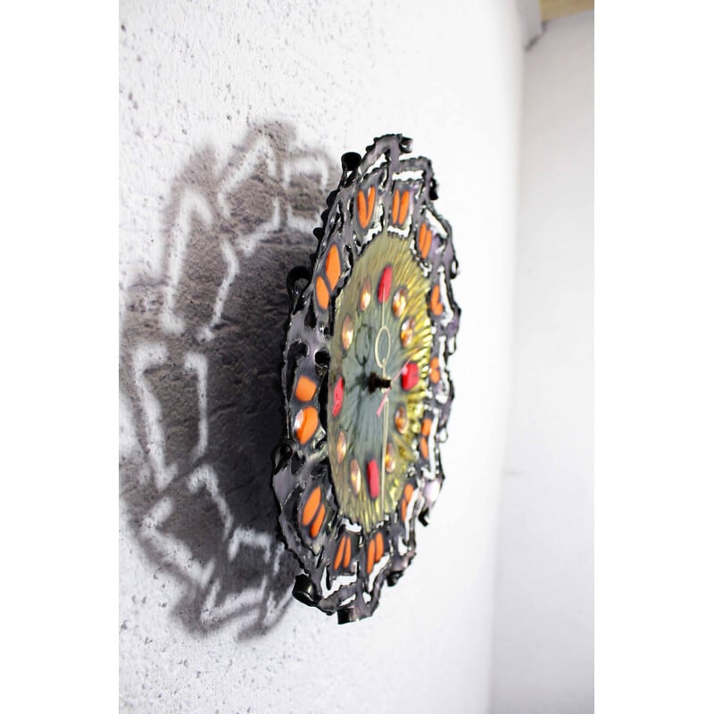 Reloj de pared vintage de cobre esmaltado de Franco Bastianelli para Studio Laurana, Italia 1960