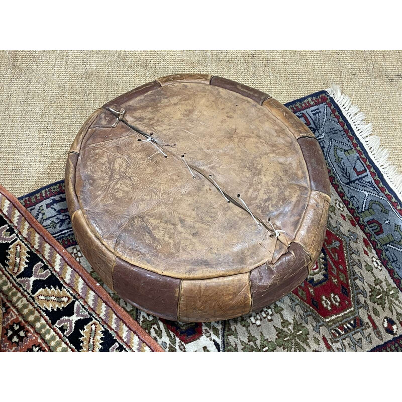 Pair of vintage Berber leather poufs, 1970