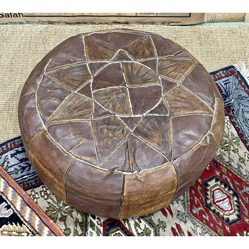 Pair of vintage Berber leather poufs, 1970