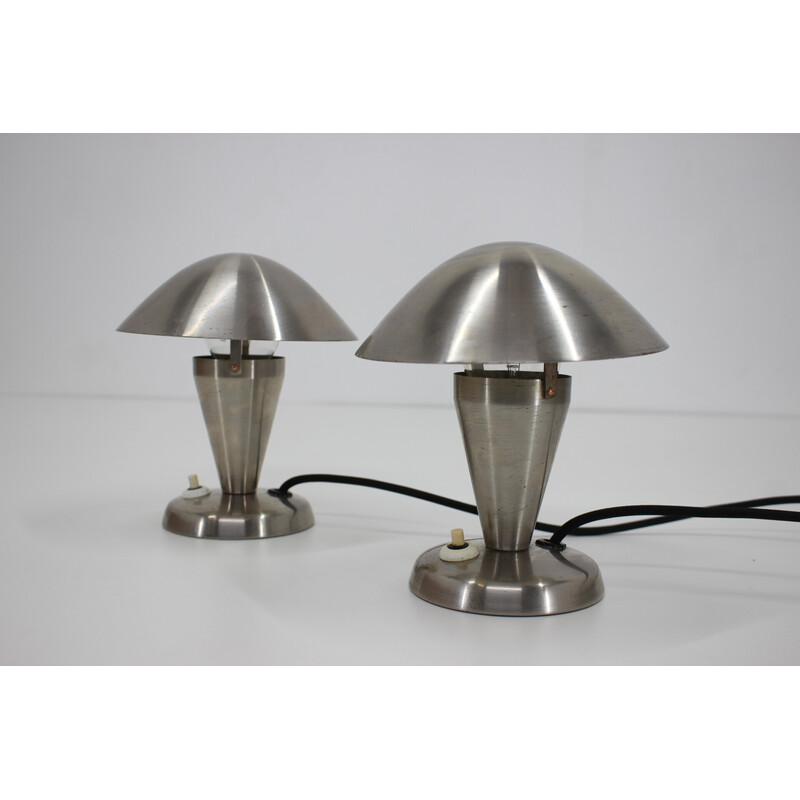 Pair of vintage Bauhaus chrome lamps, Czechoslovakia 1930