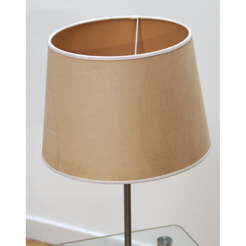 Vintage bedside lamp in chrome metal and beige cotton lampshade by Morosini