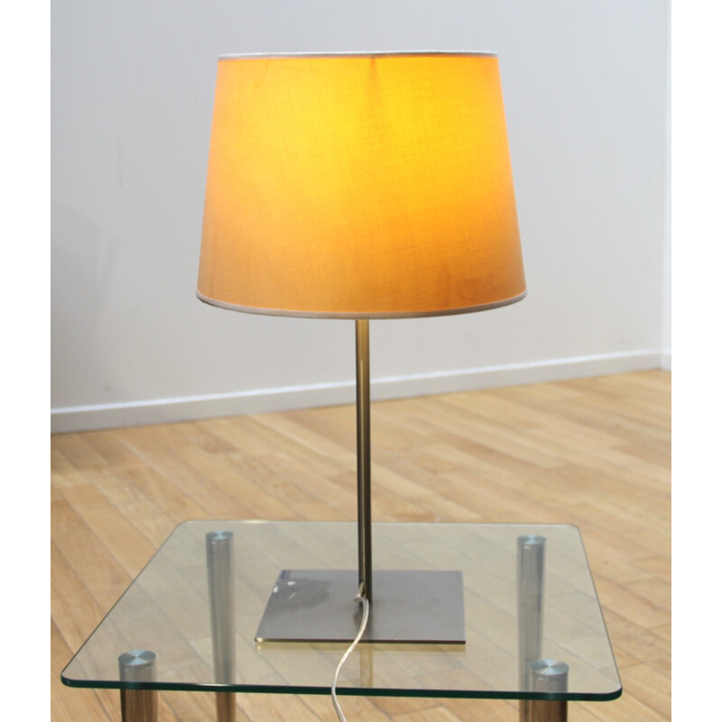 Lámpara de mesilla de noche vintage de metal cromado y pantalla de algodón beige de Morosini