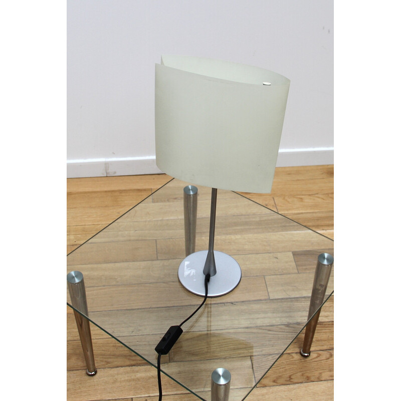 Vintage bedside lamp in chrome metal and white paper by Pierluigi Cerri for Fontana Arte