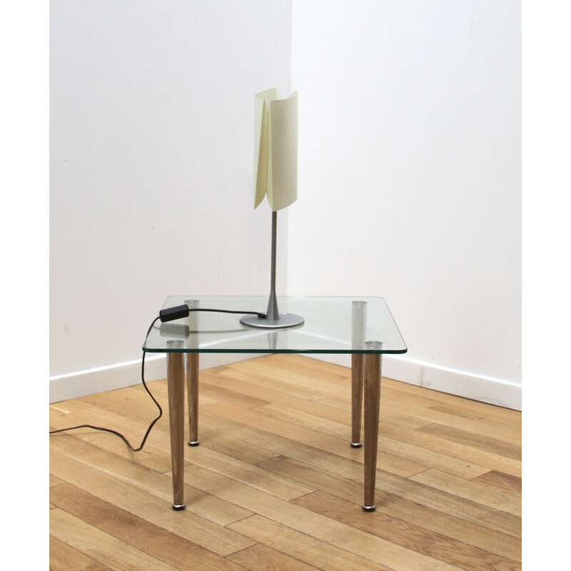 Vintage bedside lamp in chrome metal and white paper by Pierluigi Cerri for Fontana Arte
