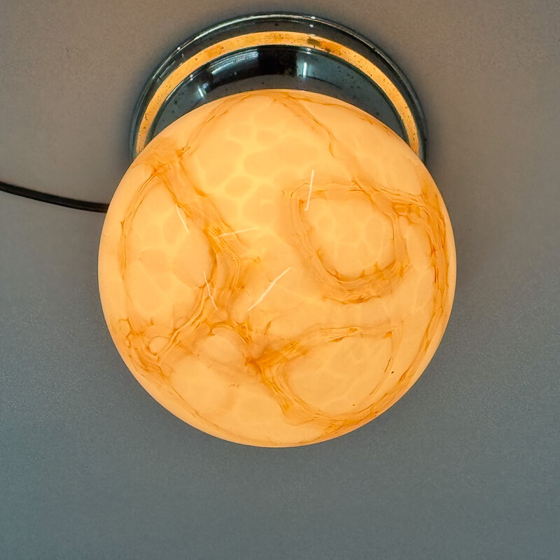 Lámpara de techo Art Decó vintage en cromo y cristal de mármol
