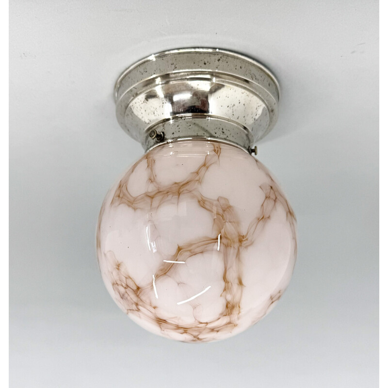 Vintage Art Deco plafondlamp in chroom en marmer glas
