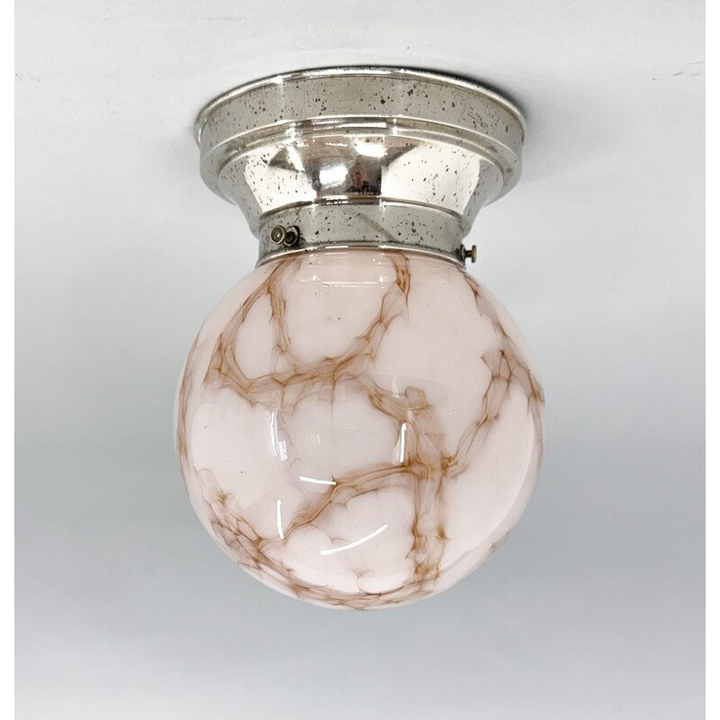 Vintage Art Deco plafondlamp in chroom en marmer glas