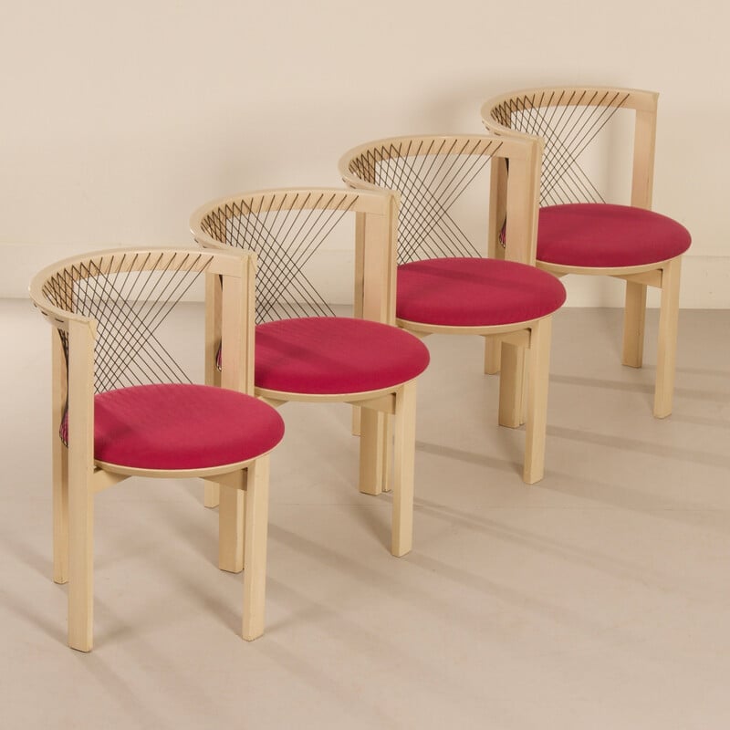 Set van 4 vintage stoelen van massief essenhout en touwen door Niels Jorgen Haugesenpour Tranekaer, Denemarken 1980