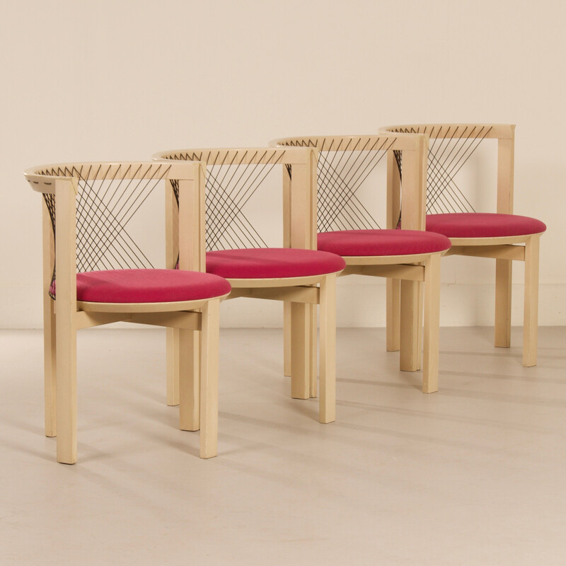 Set of 4 vintage chairs in solid ash and ropes by Niels Jorgen Haugesenpour Tranekaer, Denmark 1980