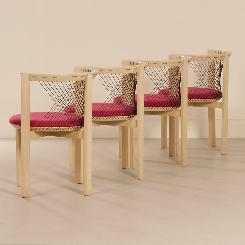 Conjunto de 4 cadeiras vintage em freixo maciço e cordas por Niels Jorgen Haugesenpour Tranekaer, Dinamarca 1980