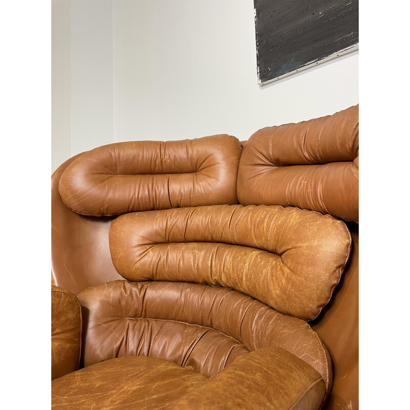Vintage Elda swivel armchair in cognac leather by Joe Colombo, Italy 1960