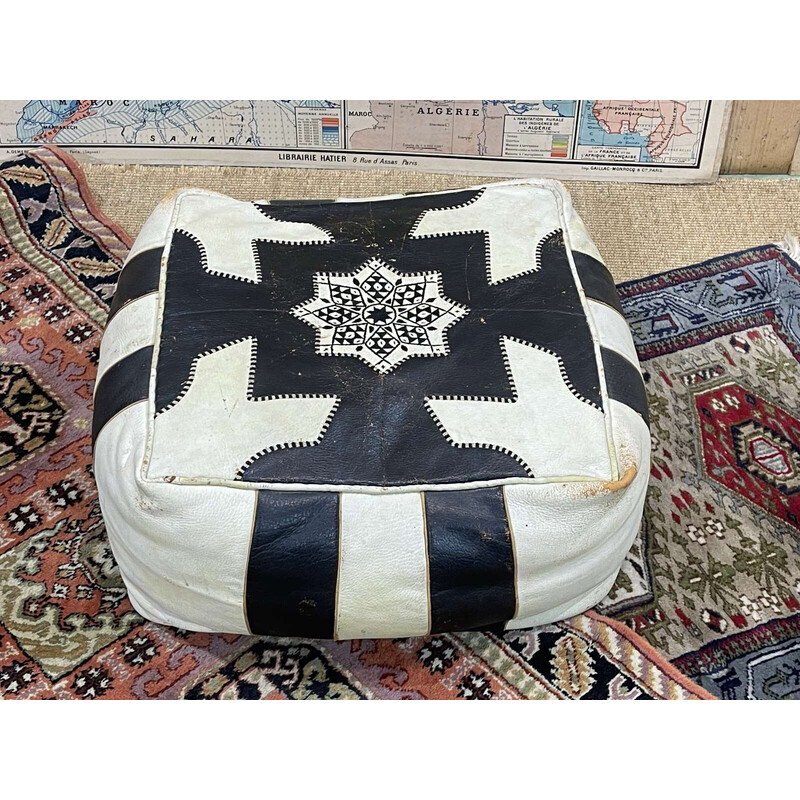 Vintage Berber leather pouf, 1970