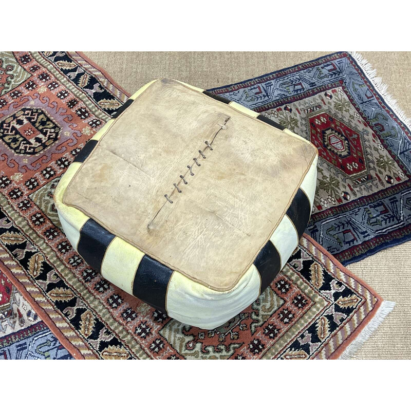 Vintage Berber leather pouf, 1970