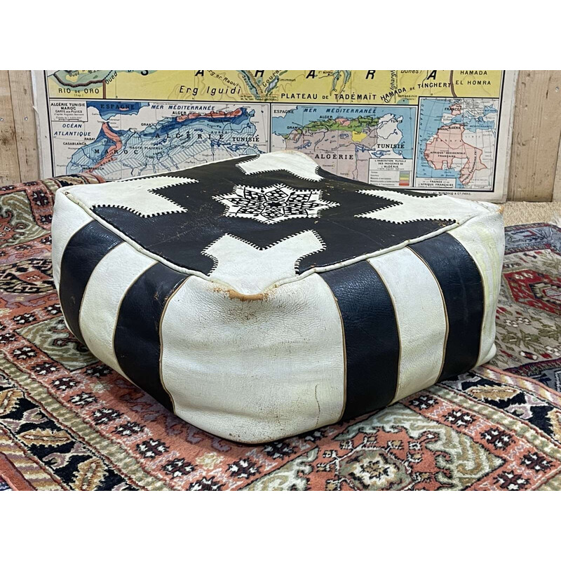 Vintage Berber leather pouf, 1970