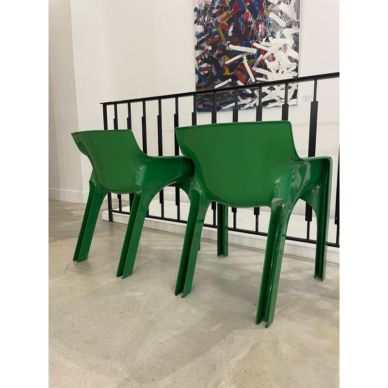 Pair of vintage Gaudi chairs in sturdy green plastic by Vico Magistretti, Italy