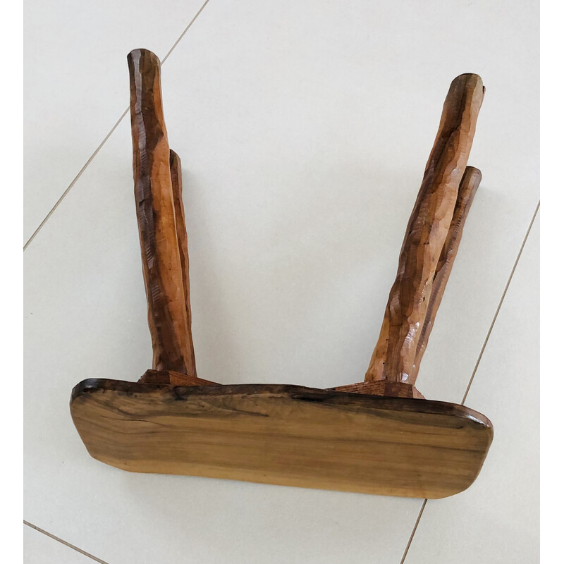 Vintage stool in solid olive wood, France 1970