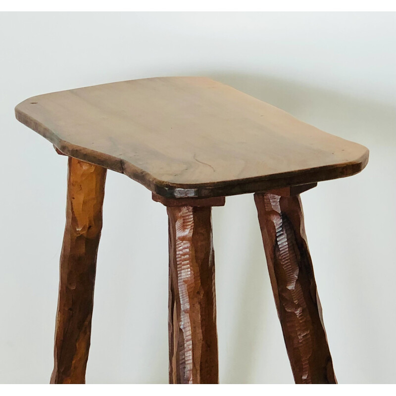 Vintage stool in solid olive wood, France 1970