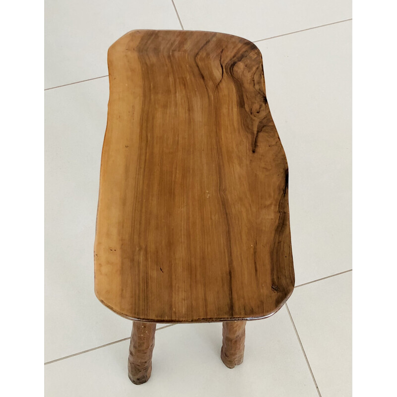 Vintage stool in solid olive wood, France 1970