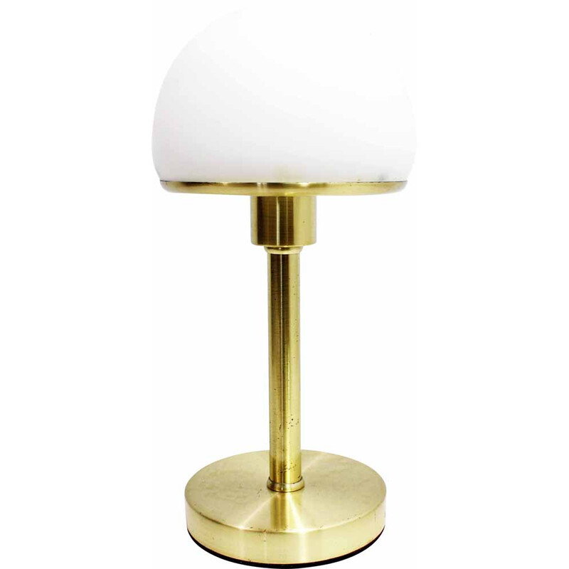 Vintage table lamp in gold metal and opaline glass, 1980